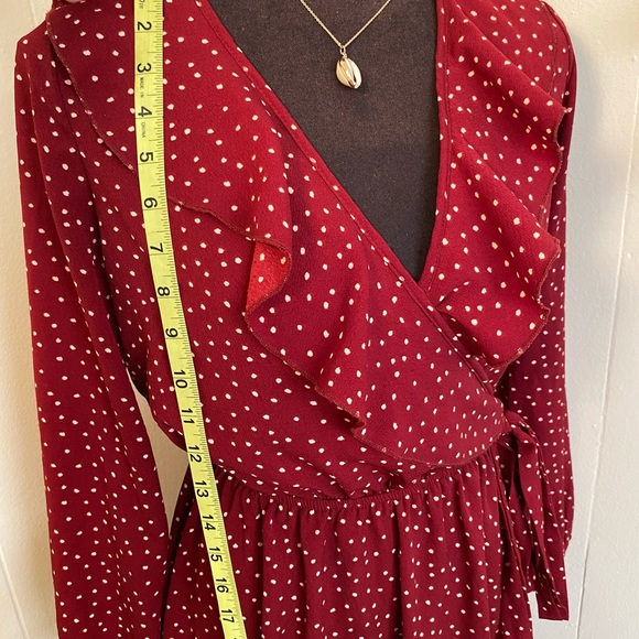 Burgundy Polkadot Wrap Dress - Picture 9 of 9